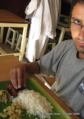 dinesh wagle lunching on banana leaf in kanyakumari