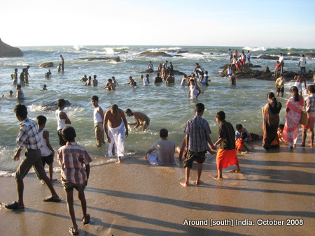 people play on beach of kanyakumari