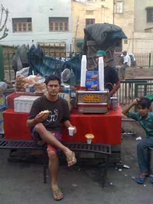 dinesh wagle with a cuppa in nizamuddin