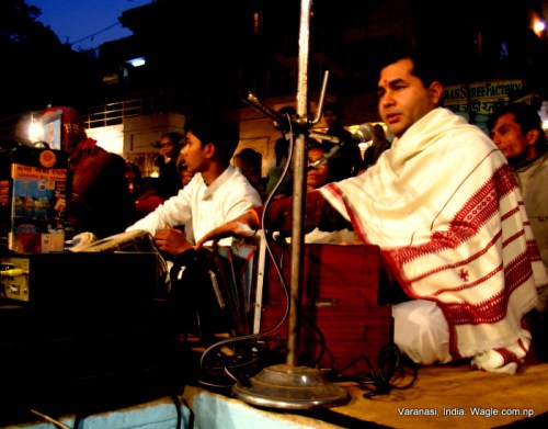Varanasi ghats and singer