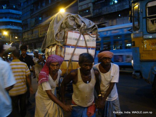 runner-pulled rickshaw of kolkata, india