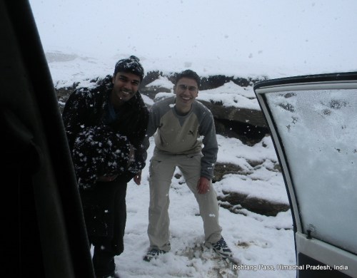 pavan and dinesh outside cab rohtang pass himachal pradesh india