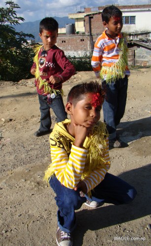 kids of dadeldhura nepal on the day of dashain tika