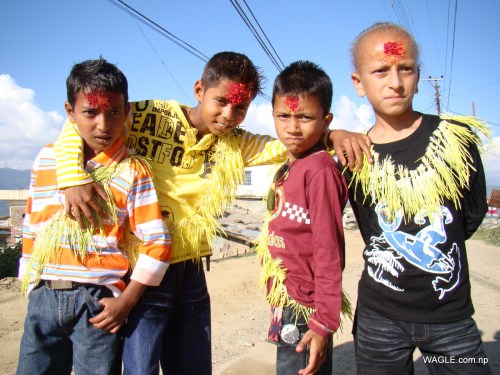 kids of dadeldhura, nepal on the day of dashain tika