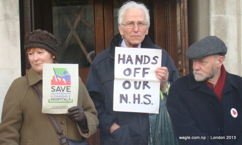Protesters in front of the UK Supreme Court building at Parliament Square, London.
