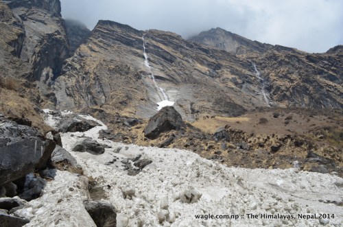 During heavy snowstorm some of such waterfalls would turn into avalanches like one on the left