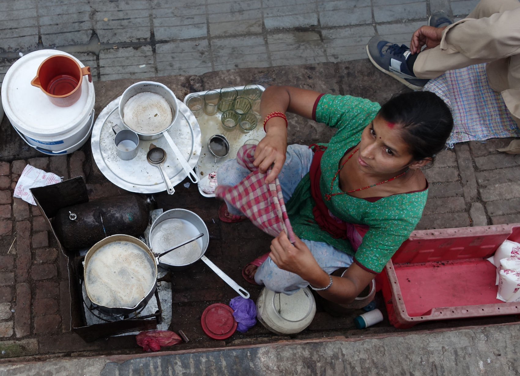 Stairs of the Maju Deval Temple provided business opportunity to small vendors.