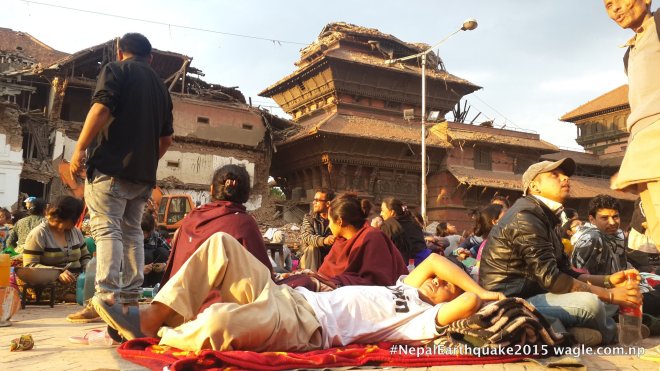 A day after the #NepalEarthquake, Basantapur was crowded by people who wanted to escape the aftershocks.