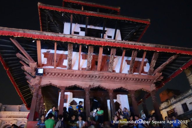 Entrance of the Trailokya Mohan Temple. Statue of Garuda, not seen in the photo, is at the base.