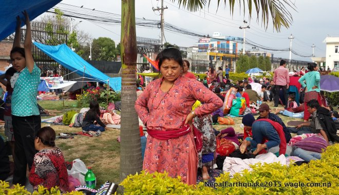 Civil Service Hospital compound in Minbhawan, Kathmandu was full of people who had run away from their homes for safety.
