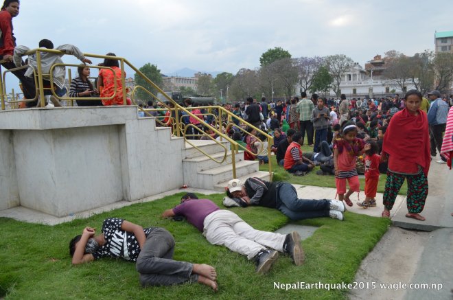 The restricted area of Tundikhel's Military Area provided safe heaven to people terrified by the earthquake.